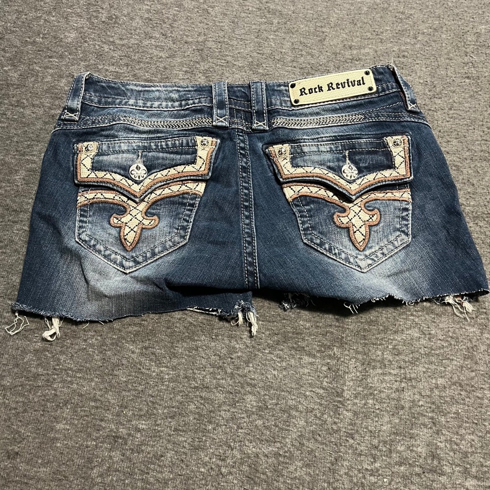 Rock Revival Lillian Distressed Denim Jean Shorts Dark Wash Size 29 RJ8476S3